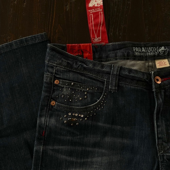 VINTAGE ● PARASUCO ● Rhinestone Flare Distressed Jeans ● Y2K - Picture 3 of 5